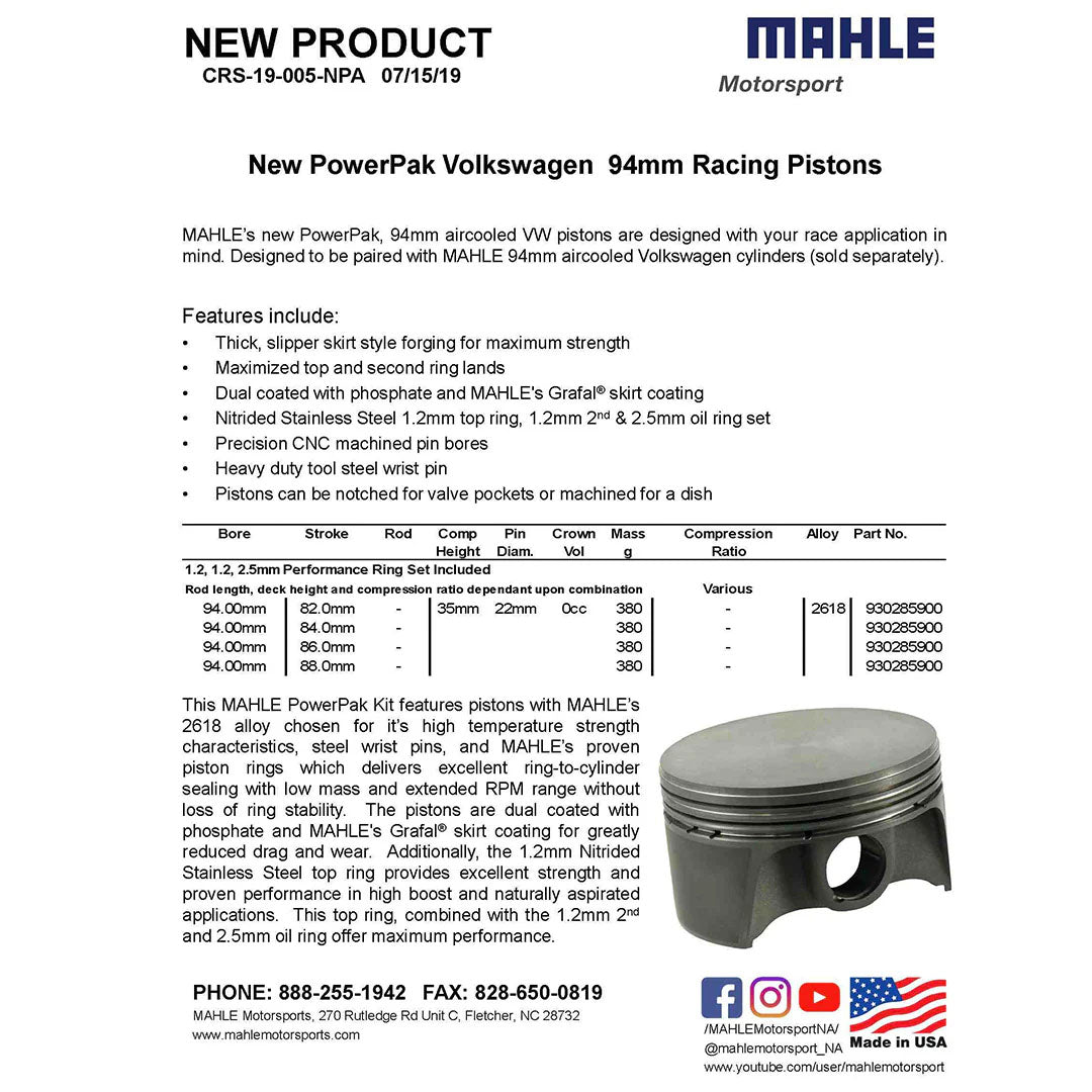 Mahle Motorsports Powerpak Forged 94mm Stroker Pistons and Cylinder Kit DBW-1754