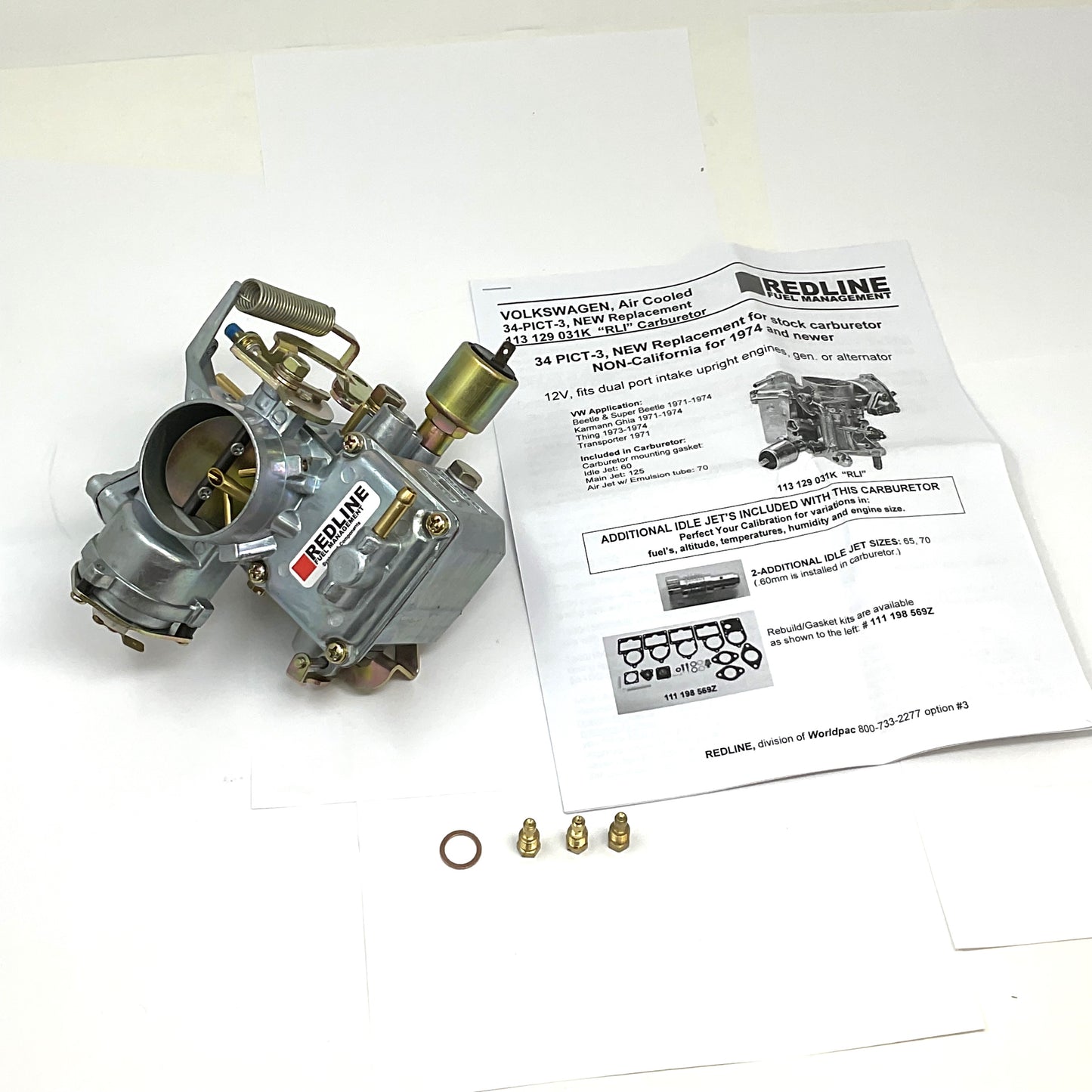 Weber 113129031K 34-Pict3 Carburetor for 1971-79 VW Beetle Dual Port