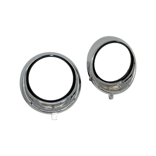 Headlight Rim Assembly w/Turn Signal - Plastic Chrome - Pair - 111941121CHR