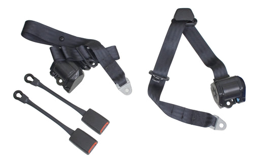 Empi Black 3 Point Retractable Seat Belt w/Mounting Hardware - Pair - 3851